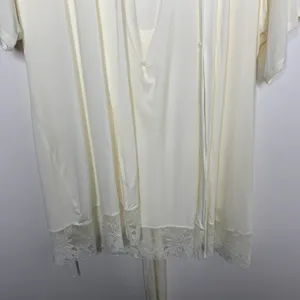 Eberjey Rosalia Tencel Modal Ivory Robe Lace Tie Womens Small thumbnail 9