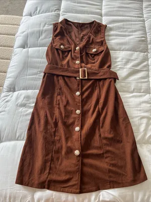 SHEIN Brown Button-Front Belted Midi Dress thumbnail 1