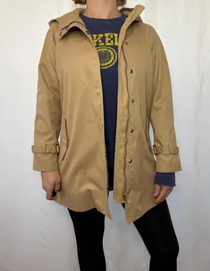Vintage 90s Khaki Snap-Buttoned Hooded Utility Trench Coat - 2P thumbnail 1