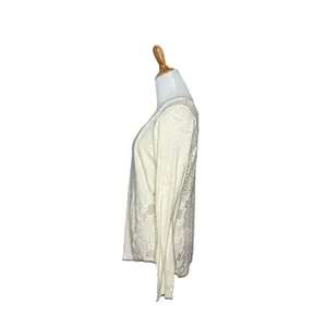 Free People Patches of Lace Henley Crochet Back Shirt Ivory Long Sleeve M thumbnail 2