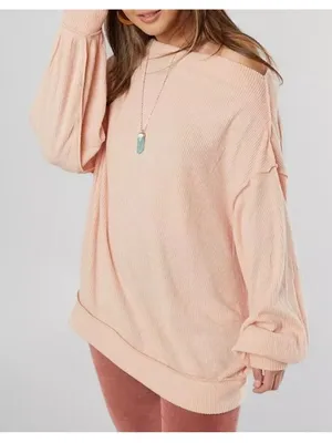 Free People We The Free Main Squeeze Hacci Balloon Sleeve Shirt Peach Slouchy Lg thumbnail 14