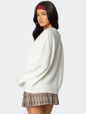 NWT‎ Edikted So Preppy White Crest Logo Cotton Crewneck Sweater thumbnail 2