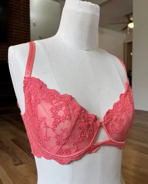 Free People Coral Pink Floral Lace Underwire Bra 32DD Double Back Strap‎ thumbnail 1