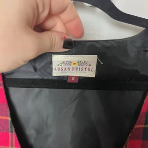 Vintage Susan Bristol Red Black Plaid Pinafore Midi Flannel Holiday Dress Size 8 thumbnail 4