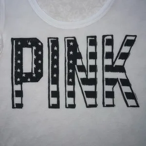 PINK Victoria's Secret White USA Flag Logo Shirt thumbnail 3