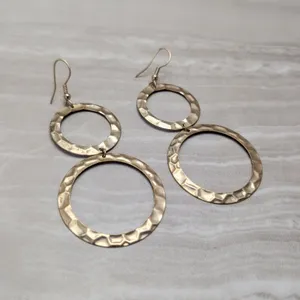 Vintage Hook Earrings Very Long Gold Tone Hammered Pattern - Fair Condition thumbnail 4