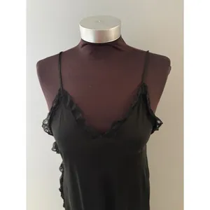 Vintage Miss Selfridge Sheer Slip Dress Black Lace Cut Out Side Nightgown thumbnail 2