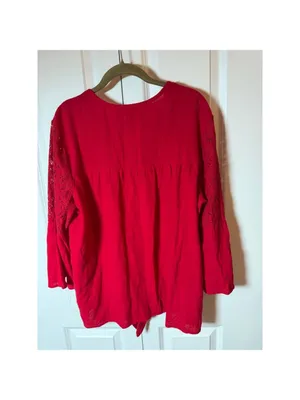 Knox Rose Red Lace Sleeve Blouse XXL thumbnail 2