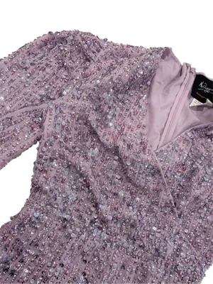 Mac Duggal Lavender Sequined Illusion Puff Sleeve Midi Dress 6 $298 107641 thumbnail 9