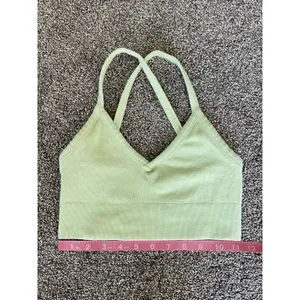 Alo Yoga Ribbed Sports Bra Light Green Strappy Back Size S thumbnail 3