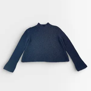 Vince Navy Blue Wool Cashmere Turtleneck Boucle Knit Sweater Small thumbnail 3