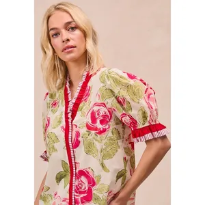 BiBi Floral Printed Woven Contrast Edge Ruffled Blouse‎ thumbnail 6