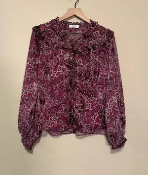Avara Long Sleeve Purple Metallic Blouse Size Small thumbnail 1