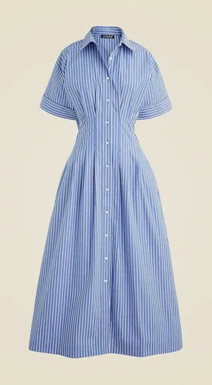 J.Crew Shirtdress Blue White Striped Short Sleeve Fit Flare Organic Cotton thumbnail 1