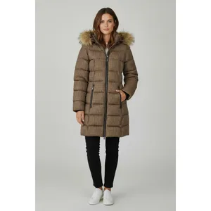 C-RO Denmark Houndstooth‎ 2-Way Stretch Puffer Coat with Faux Fur Hood Size 4 thumbnail 3