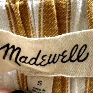 Madewell Tapered Huston Crop Pants Linen Pull-On Stripe Yellow White Small thumbnail 3