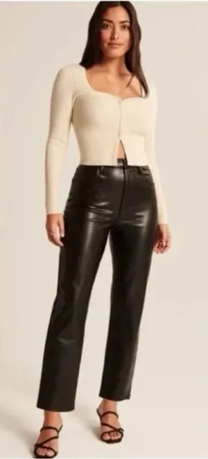 NWT Abercrombie & Fitch The Ankle Straight Ultra High Rise Vegan Leather Size 4 thumbnail 1