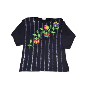 Eminent‎ Womens Black Floral Sequin 1/2 Sleeve Blouse Top Size M thumbnail 2