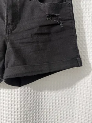 Old Navy Mid Rise Black Wash Ripped Boyfriend Jean Shorts Size 10 thumbnail 4