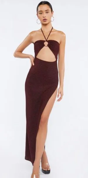 Celebrity Glitter O-Ring Halter Maxi Dress thumbnail 1