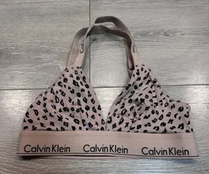 Calvin Klein Womens Tan Leopard Print Modern‎ Cotton Triangle Bralette Small S thumbnail 1