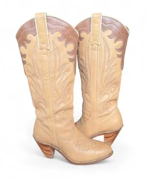 Capezio Vintage Two Tone Tan/Ivory Heeled Cowgirl Boots Sz 6 thumbnail 1