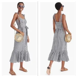 J.Crew Gingham Maxi Tie Strap Dress Size 0 - flaws thumbnail 2