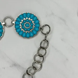 Chunky Blue Studded Concho Silver Chain Belt XS/Small (XS/S) Western Statement ✨ thumbnail 9