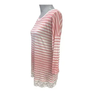 Pinkblush Pink White Striped Lace Hem Tunic Top Size Small 3/4 Sleeve thumbnail 5