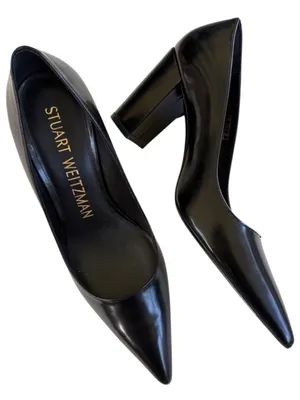Like New Stuart Weitzman Leather Stuart 85 Block Heel Pumps Black Size 7 thumbnail 1