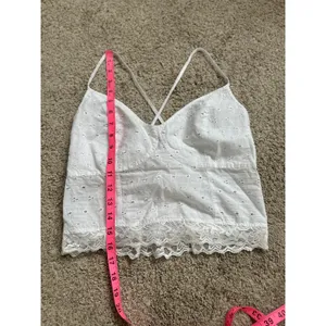Handmade White Eyelet Lace Tank Top w Lace Trim Coquette Ruched Back thumbnail 3