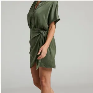 Showpo Ameleth Collared Wrap Front Mini Dress in Olive Size 8 Green thumbnail 2