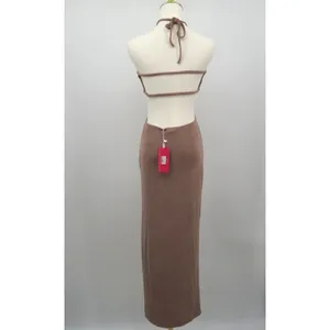 Beginning Boutique Miranda Midi Dress Brown Halter Cutout Strappy Back Size AU10 thumbnail 3