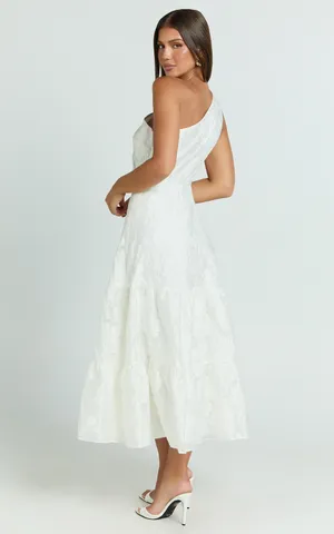 New Showpo Nadette Midi Dress One Shoulder Pleated Tiered Dress Medium MSRP $139 thumbnail 4