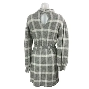 Free People Hampstead Gray Plaid Long Sleeve Mock Tie Mini Sweater Dress Size S thumbnail 3