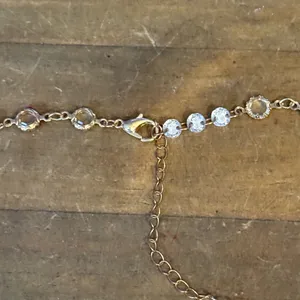 Gold tone teal and clear cubic zirconia crystal necklace thumbnail 7