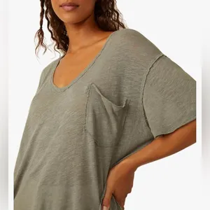 Free People Slouchy V-neck T-shirt in Khaki, Size M NEW w/Tag thumbnail 7