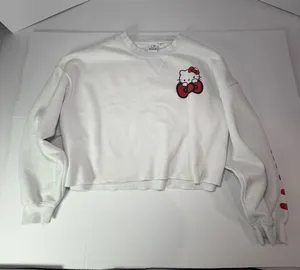 Aeropostale White Cropped Crewneck with Red Hello Kitty Accent thumbnail 1