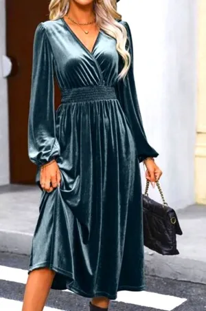 Blue Velvet Midi Dress Cottage Peasant Fairy Ethereal Whimsigoth Hippie Gypsy S thumbnail 1