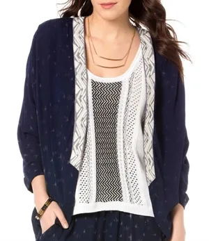 NWT Miss Me Blue & White Bohemian Lace Back Cardigan (S) thumbnail 1