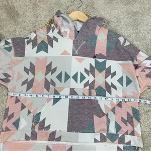 Hooey Women’s Roomy Burgundy Grey Hoodie Sweatshirt Longsleeve Aztec Print S thumbnail 14