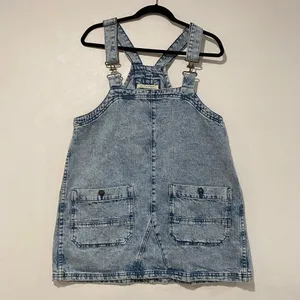 Free People We The Free Denim Overall Dress XS Acid Wash Mini Pinafore Y2K thumbnail 2