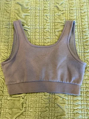 LOUNGE Apparel Fleece Lined Organic Cotton Sports Bra Bralette XS Taupe soft thumbnail 3