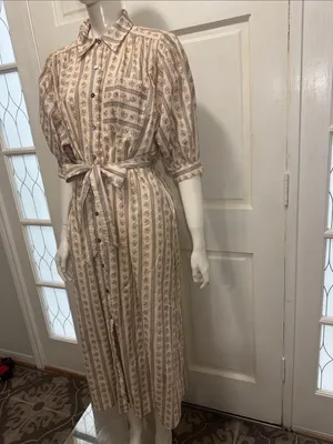 Entro Floral 100% Cotton Puff Sleeve Belted Midi Dress with Pockets Size Small thumbnail 7
