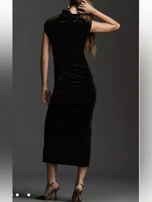 Anthropologie The Maya Ruched Cowl-Neck Dress: Stretch Velvet Edition NWT thumbnail 3