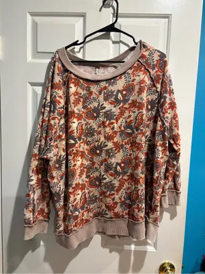 Free People Go On Get Floral Pullover sweatshirt as M oversized boho thumbnail 3