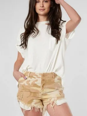 Free People Commander Cutoff Camo Raw Hem Cargo High Rise Shorts Desert Combo 12 thumbnail 5