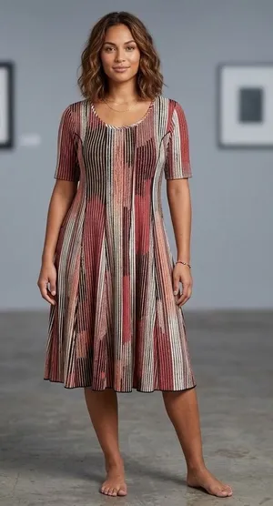 Sami & Jo Womens Size Small Dress Abstract Vertical Stripe Knee Length‎ Stretch thumbnail 1