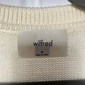 Aritzia Wilfred Clara Merino Wool Polo‎ Sweater Cream Stripe Size Medium thumbnail 4