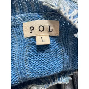POL Women's Blue Cable Knit Distressed Long Dolman Sleeve Sweater Top Size L thumbnail 4